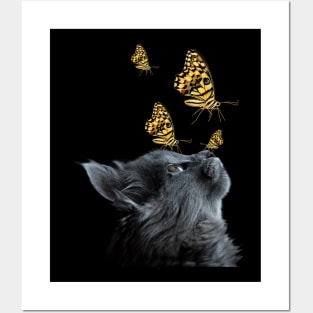 Cute Black Cat With Butterfly Cat adoption For Cat Lover Posters and Art